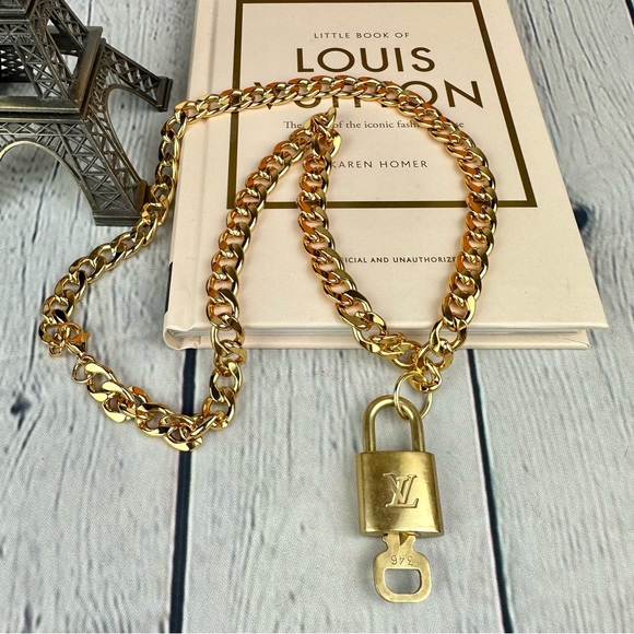 Louis Vuitton lock and key necklace on Cuban style chain - Picture 1 of 5